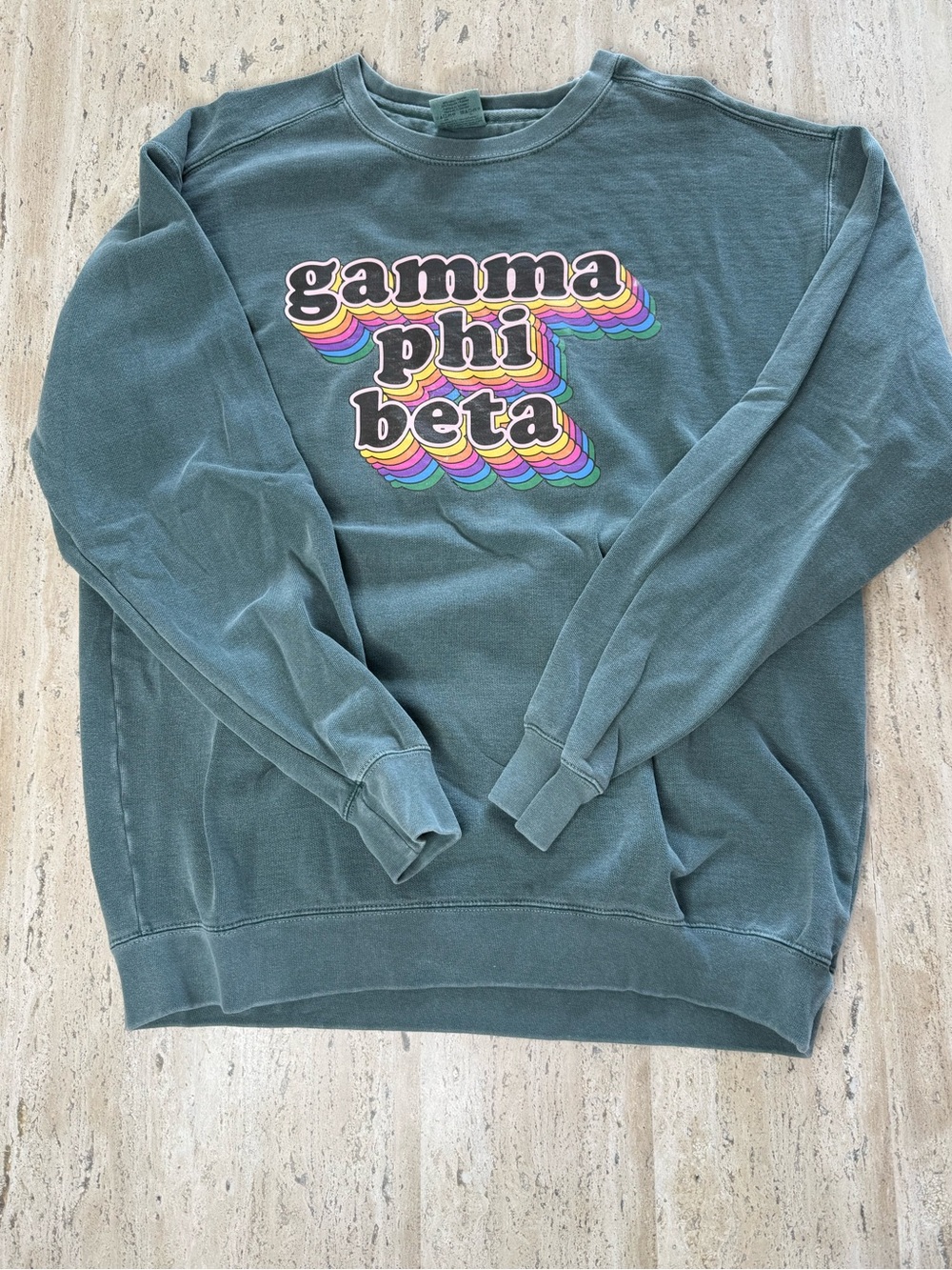 Comfort Colors Forest Green Crewneck with Rainbow Graphic